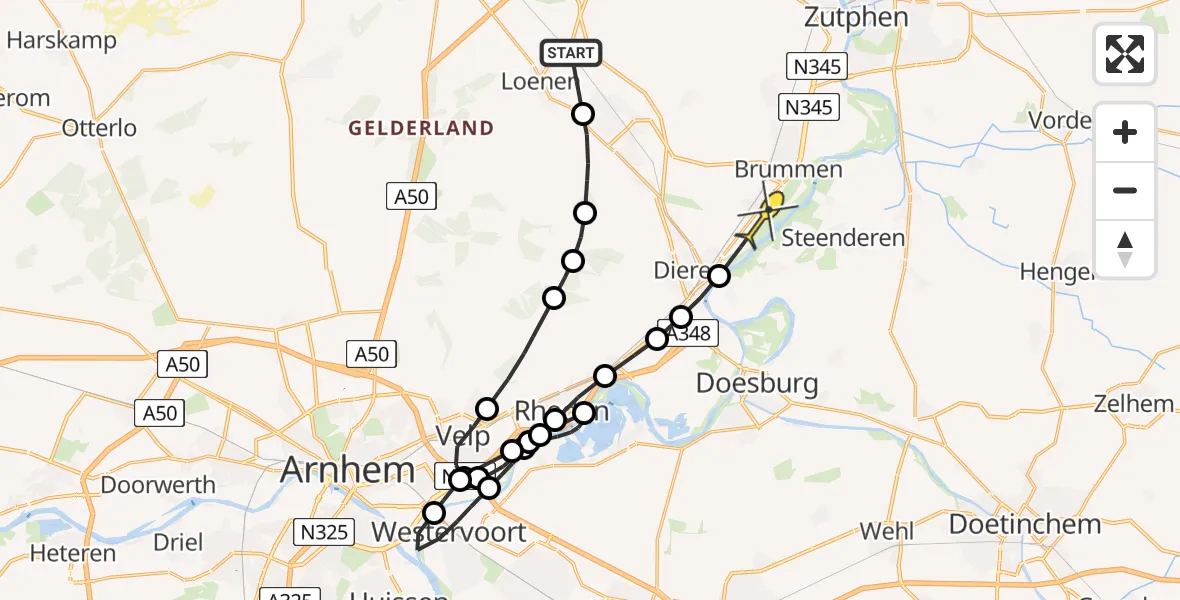 Routekaart van de vlucht: Politieheli naar Leuvenheim, Oude Beek Loenen
