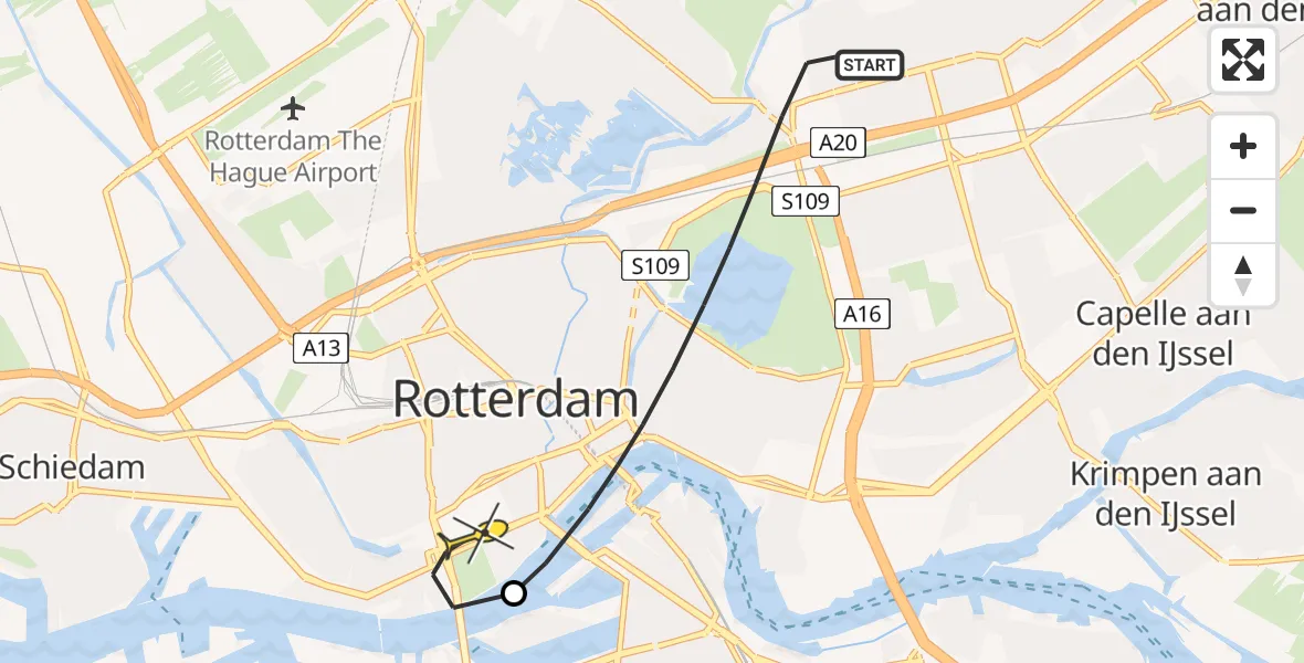 Routekaart van de vlucht: Lifeliner 2 naar Erasmus MC, Ommoordseweg