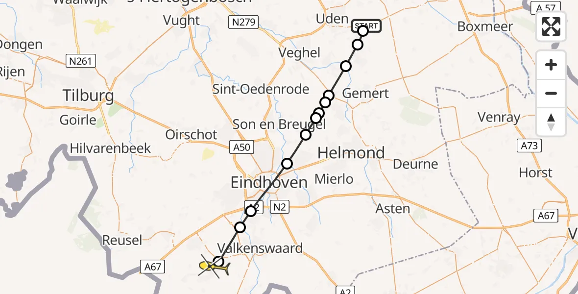 Routekaart van de vlucht: Lifeliner 3 naar Bergeijk, Rechtestraat