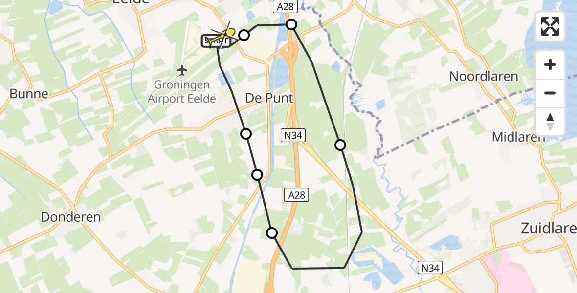 Routekaart van de vlucht: Lifeliner 4 naar Groningen Airport Eelde, Duinstraat