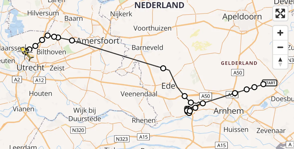 Routekaart van de vlucht: Politieheli naar Utrecht, Lange Juffer