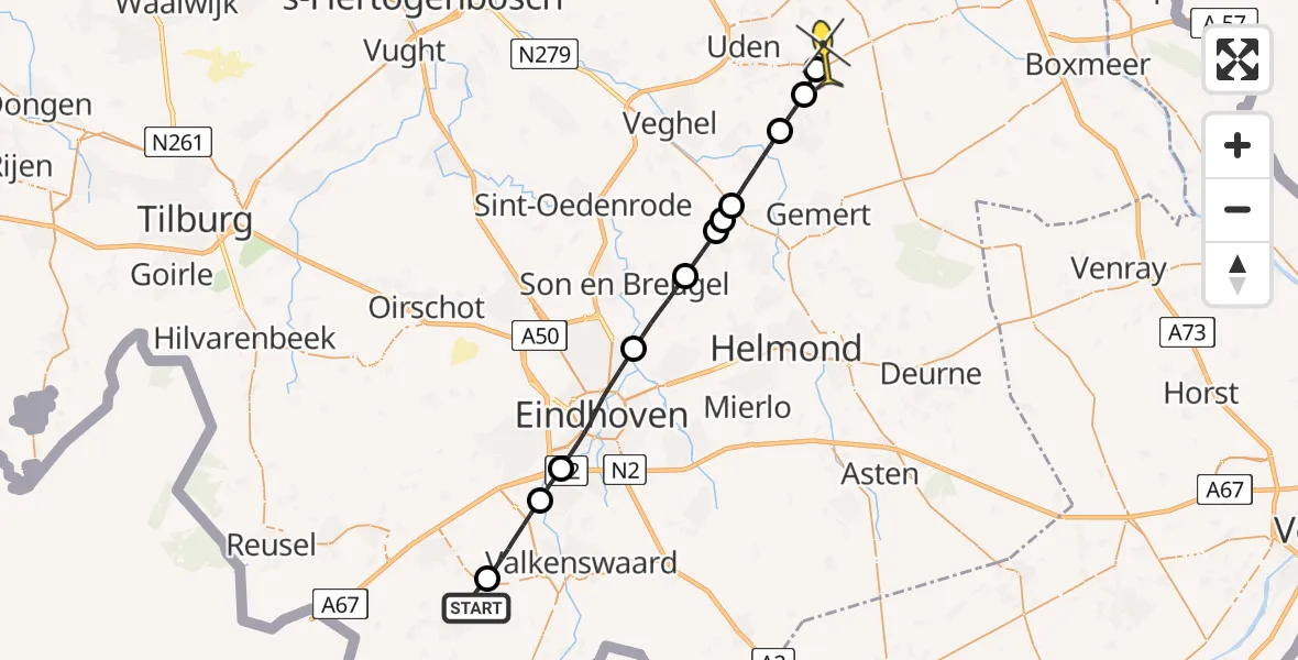 Routekaart van de vlucht: Lifeliner 3 naar Vliegbasis Volkel, Vilderskuil