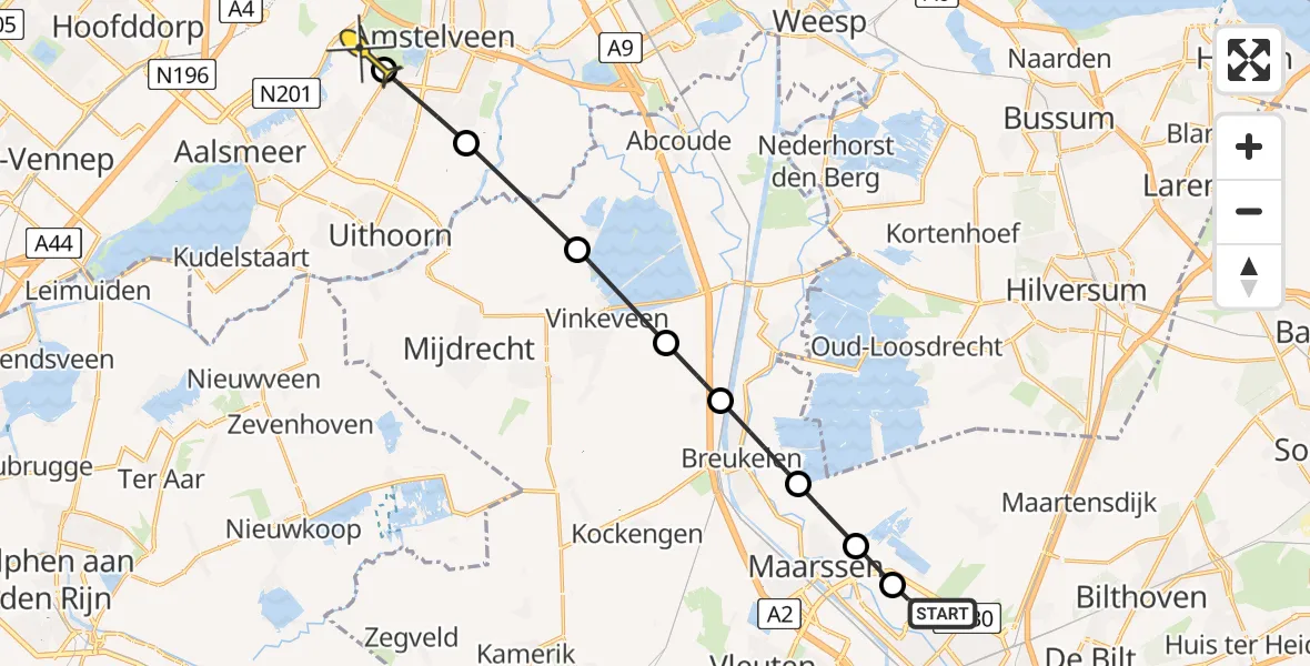 Routekaart van de vlucht: Politieheli naar Aalsmeer, St.-Laurensdreef