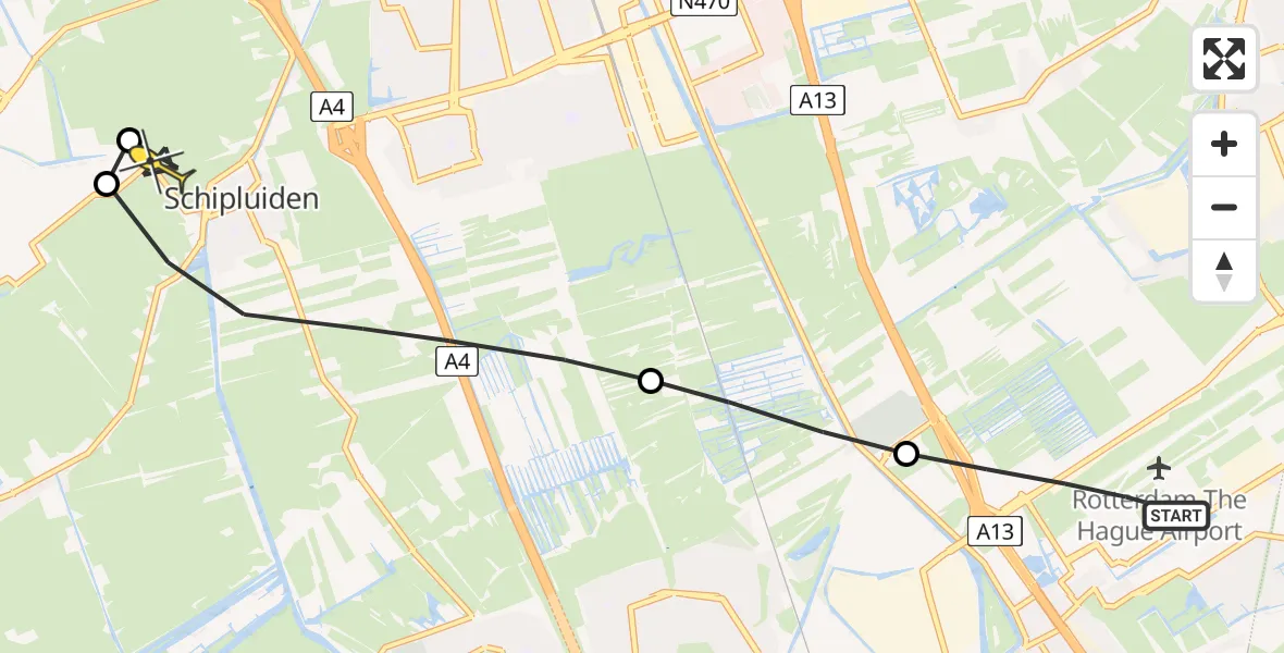 Routekaart van de vlucht: Lifeliner 2 naar Schipluiden, Dorppolderweg