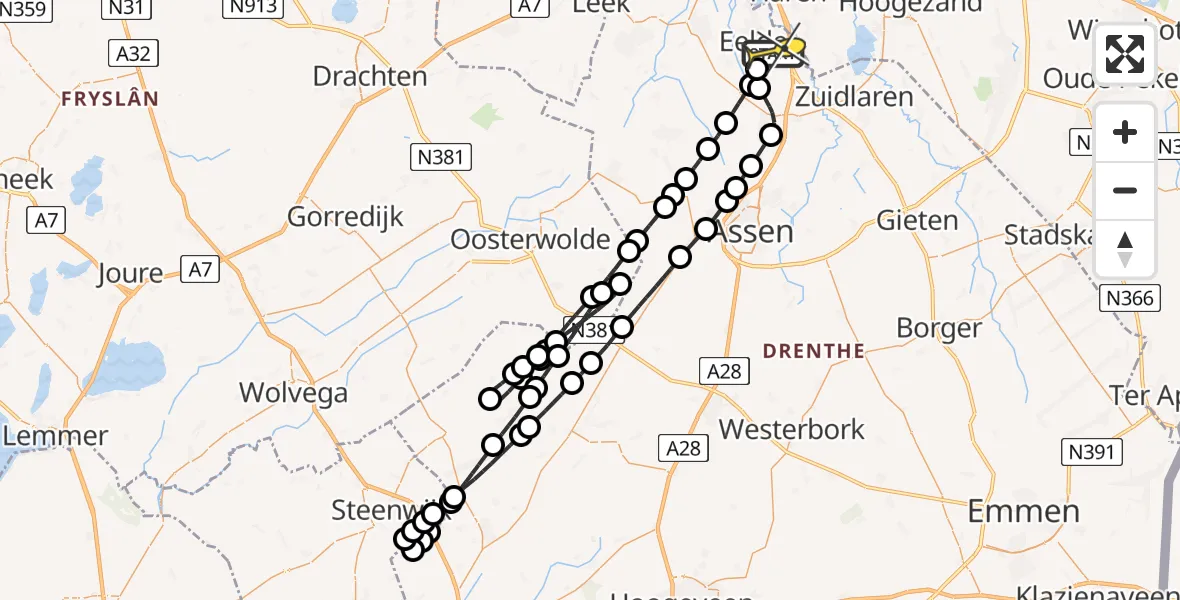 Routekaart van de vlucht: Lifeliner 4 naar Groningen Airport Eelde, Moespot