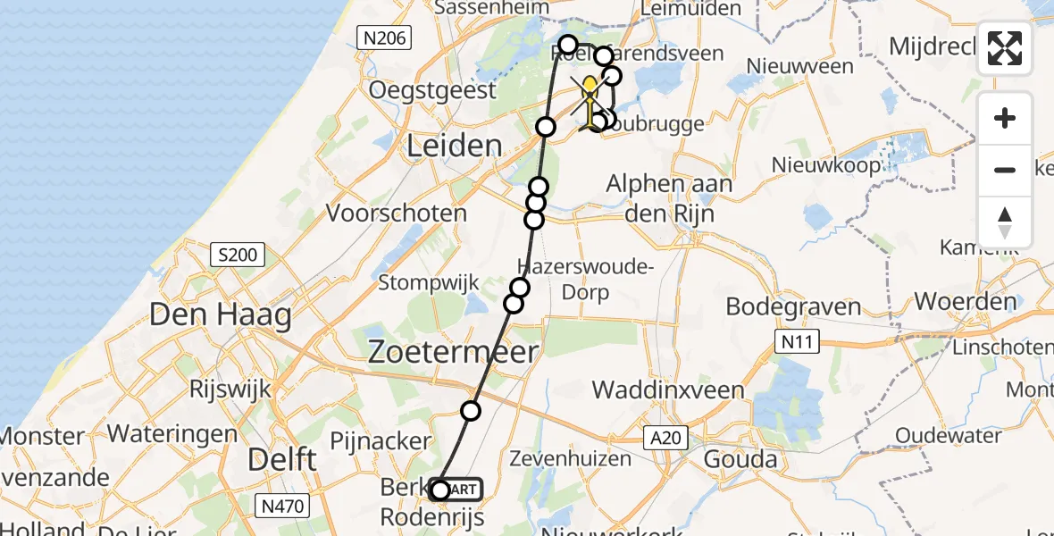 Routekaart van de vlucht: Lifeliner 1 naar Hoogmade, Naardermeerstraat