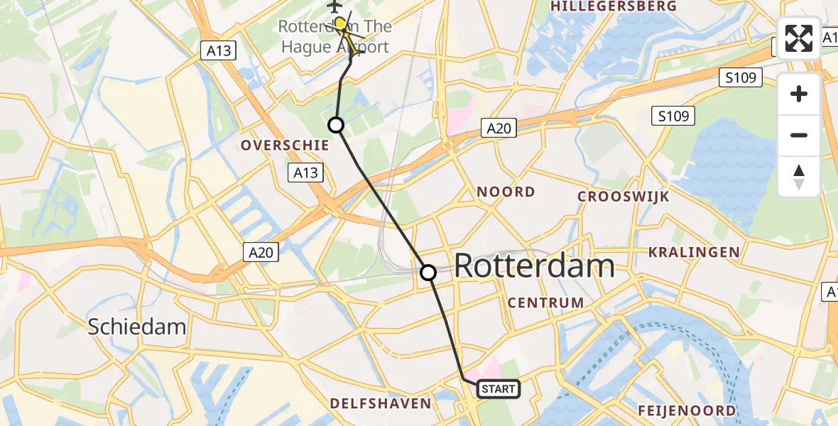 Routekaart van de vlucht: Lifeliner 2 naar Rotterdam The Hague Airport, Jan Sonjéstraat