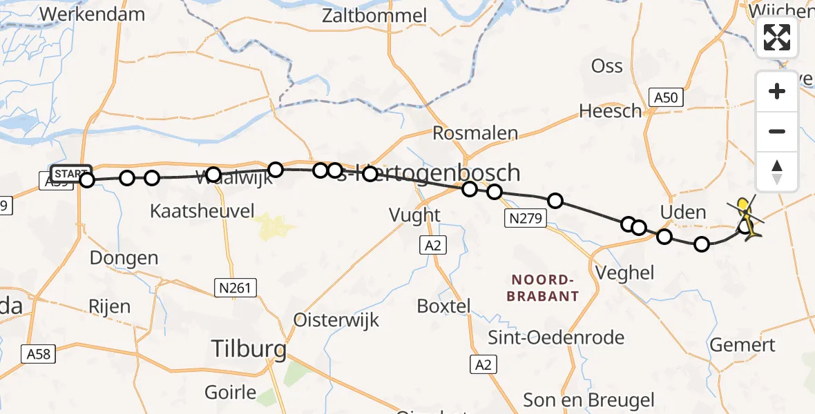 Routekaart van de vlucht: Lifeliner 3 naar Vliegbasis Volkel, Kloosterweg