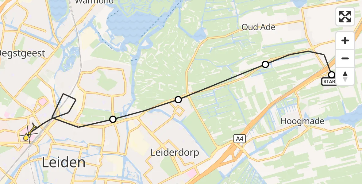 Routekaart van de vlucht: Lifeliner 1 naar Leiden, Provincialeweg