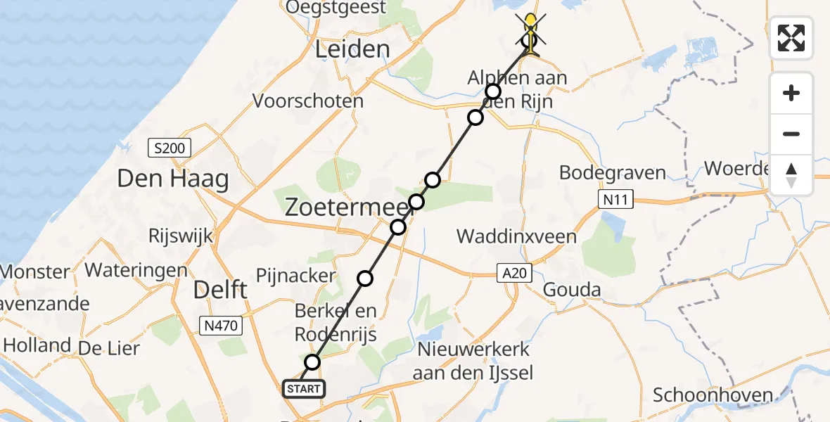 Routekaart van de vlucht: Lifeliner 2 naar Woubrugge, Kruisweg