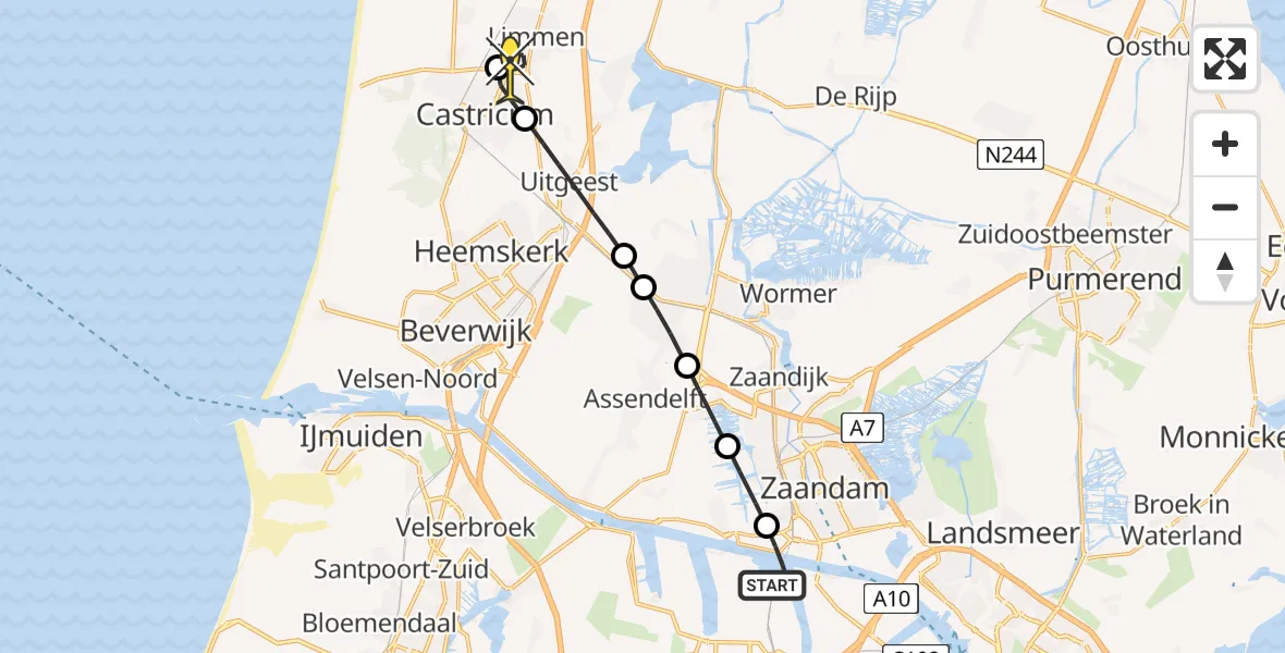 Routekaart van de vlucht: Lifeliner 1 naar Castricum, Elbaweg