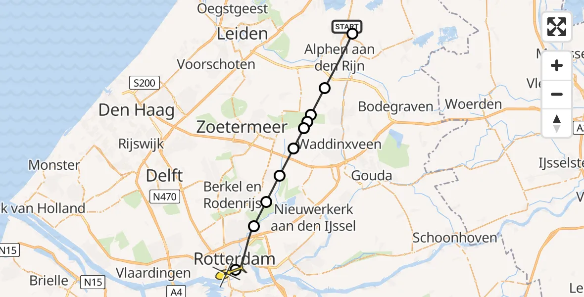 Routekaart van de vlucht: Lifeliner 2 naar Erasmus MC, Scheidtocht