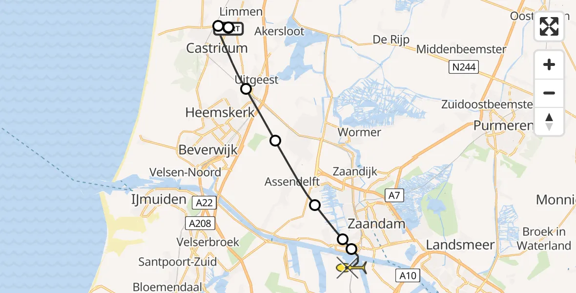 Routekaart van de vlucht: Lifeliner 1 naar Amsterdam Heliport, Kooiweg