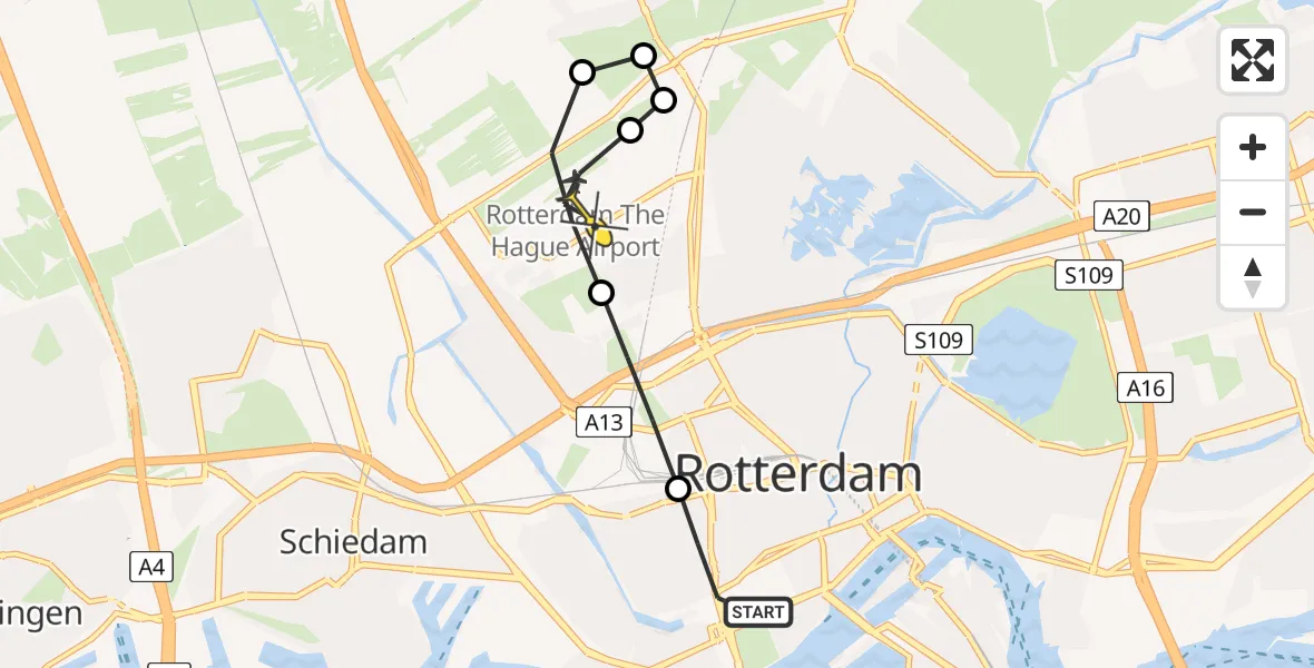 Routekaart van de vlucht: Lifeliner 2 naar Rotterdam The Hague Airport, Jan van Vuchtstraat