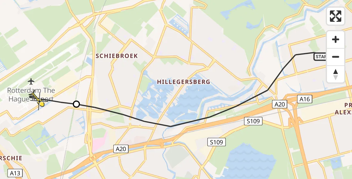 Routekaart van de vlucht: Lifeliner 2 naar Rotterdam The Hague Airport, Briandplaats