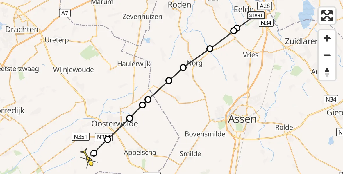 Routekaart van de vlucht: Lifeliner 4 naar Elsloo, Veldkampweg