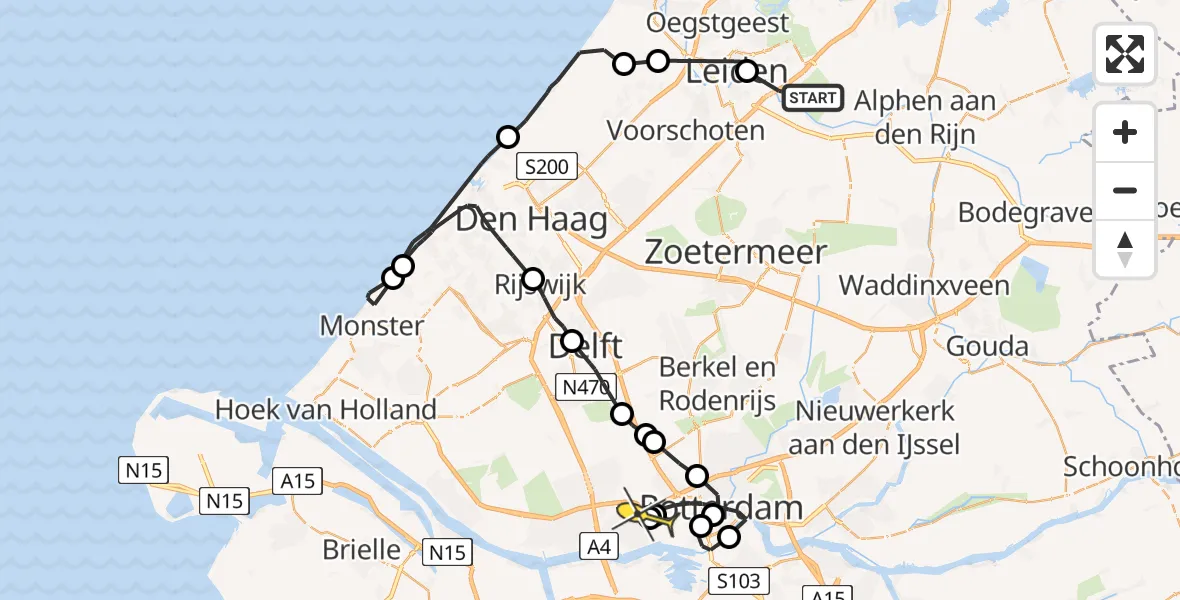 Routekaart van de vlucht: Politiehelikopter naar Schiedam, Mauritssingel