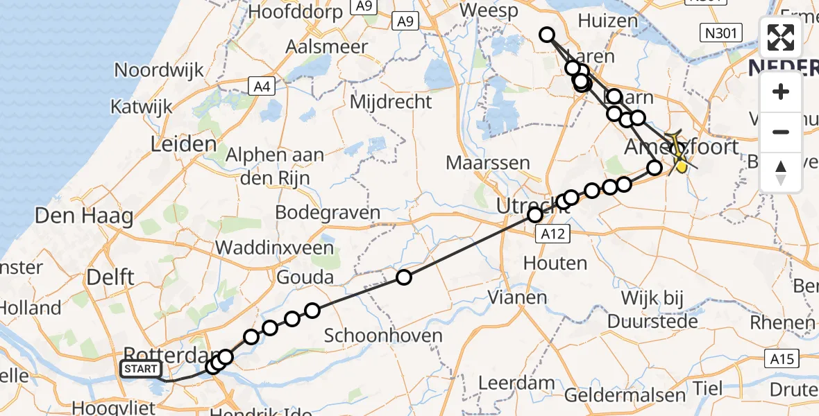 Routekaart van de vlucht: Politieheli naar Amersfoort, IJsselhaven