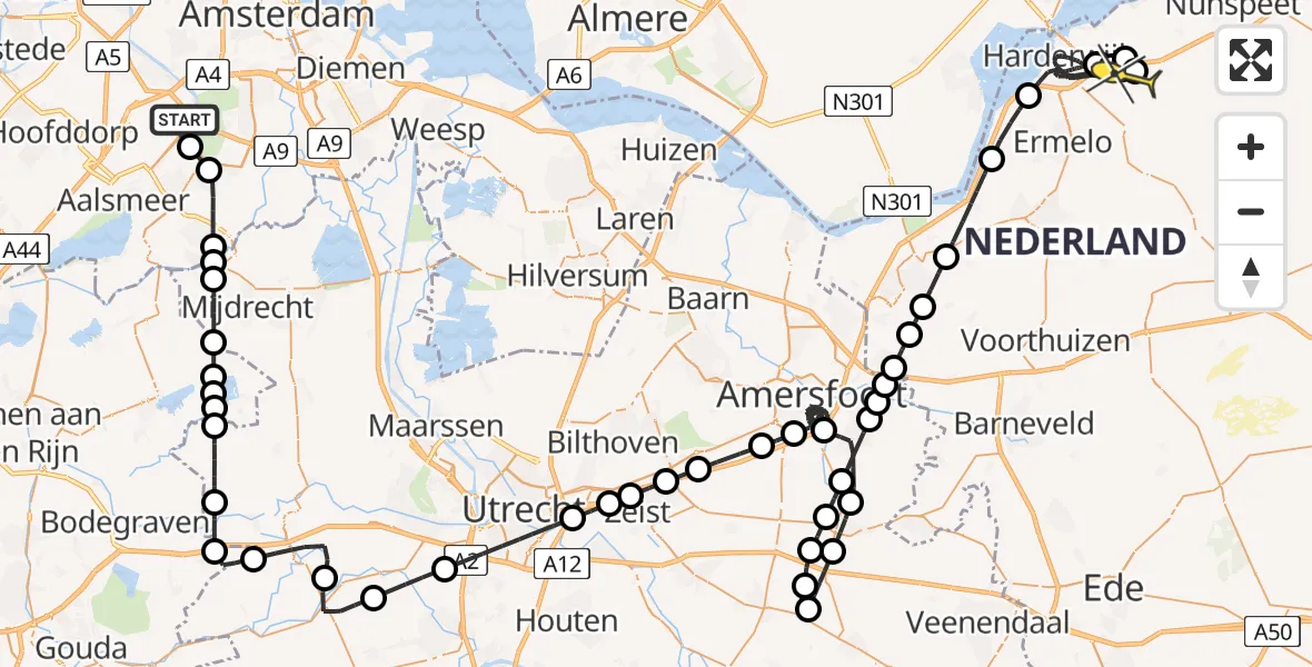 Routekaart van de vlucht: Politieheli naar Harderwijk, Thermiekstraat
