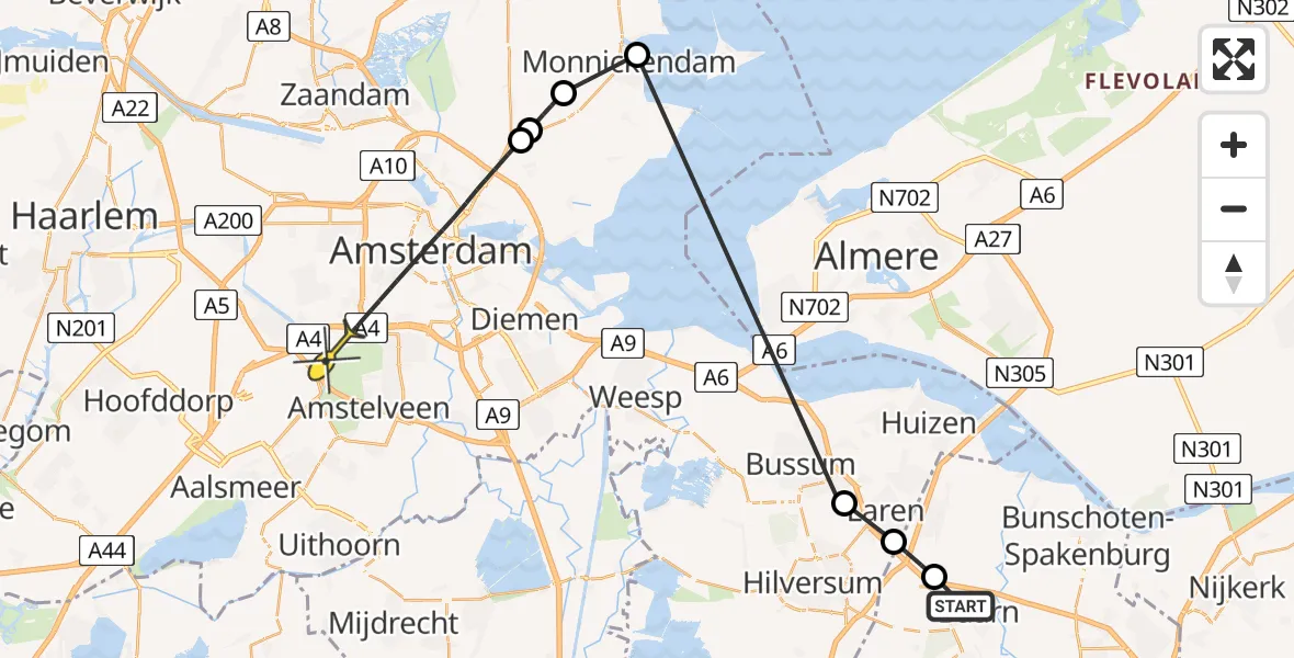 Routekaart van de vlucht: Politieheli naar Amsterdam, Hermesweg