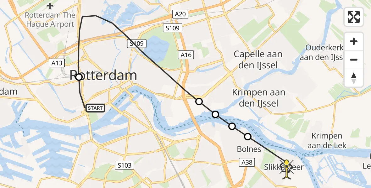 Routekaart van de vlucht: Lifeliner 2 naar Ridderkerk, Branco van Dantzigpark