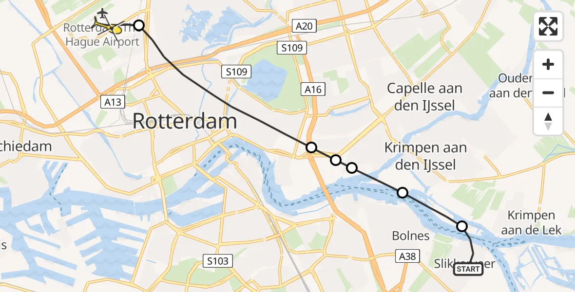 Routekaart van de vlucht: Lifeliner 2 naar Rotterdam The Hague Airport, Molendijk