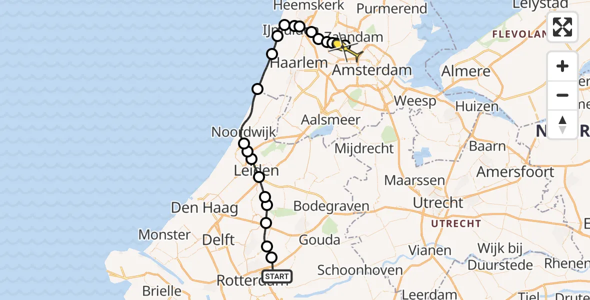 Routekaart van de vlucht: Lifeliner 1 naar Amsterdam Heliport, Kromhoutstraat