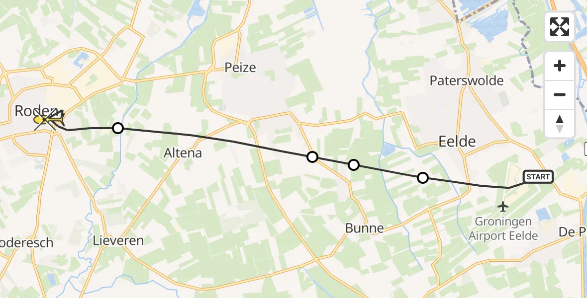 Routekaart van de vlucht: Lifeliner 4 naar Roden, Molenweg
