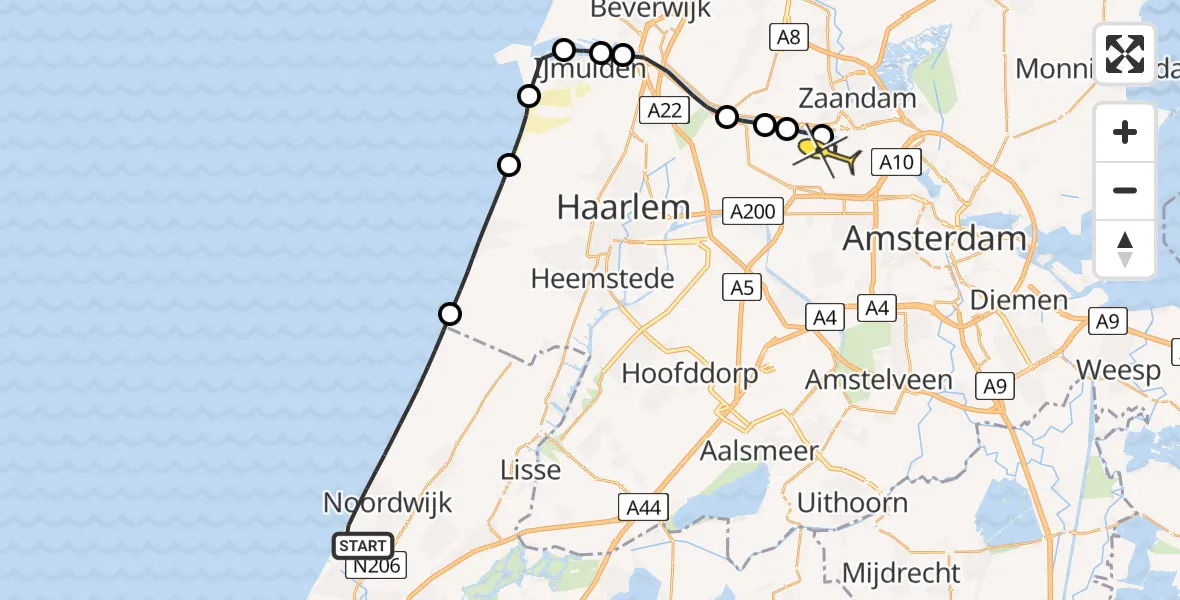 Routekaart van de vlucht: Lifeliner 1 naar Amsterdam Heliport, Keplerlaan