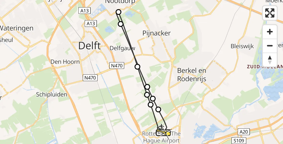 Routekaart van de vlucht: Lifeliner 2 naar Rotterdam The Hague Airport, Vrederustlaan