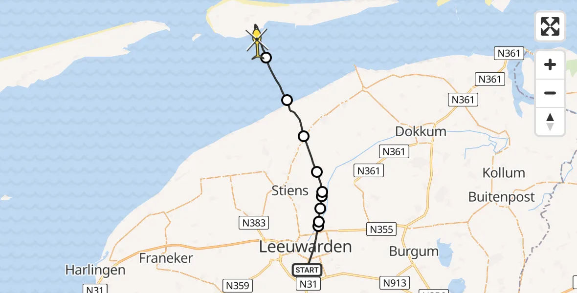 Routekaart van de vlucht: Ambulancehelikopter naar Ballum, Achter de Hoven