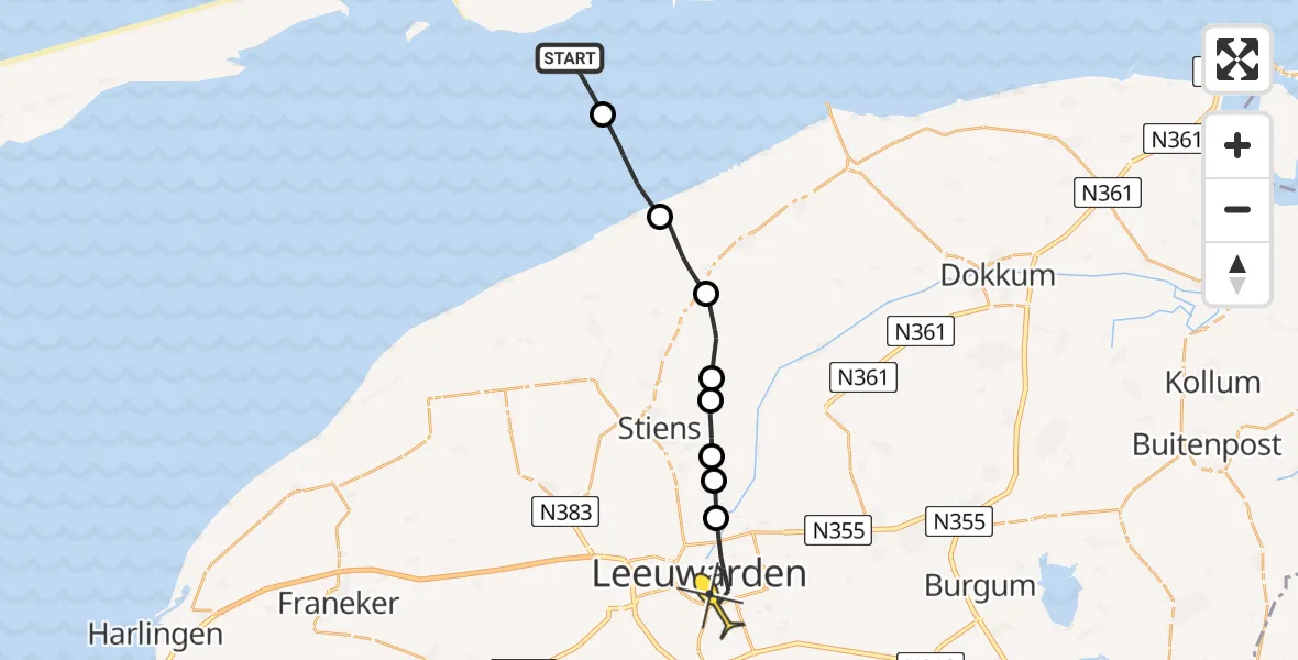 Routekaart van de vlucht: Ambulanceheli naar Leeuwarden, Dantziggat