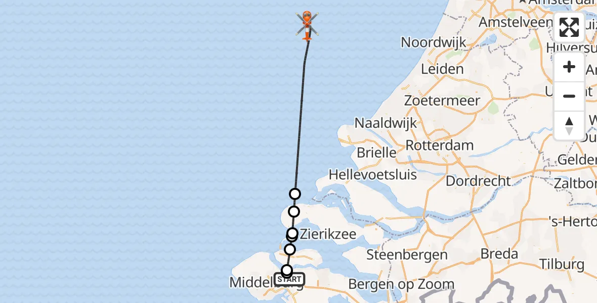 Vluchtroute Kustwachthelikopter Vliegveld Midden-Zeeland - , 09 juni 2024, 12:51