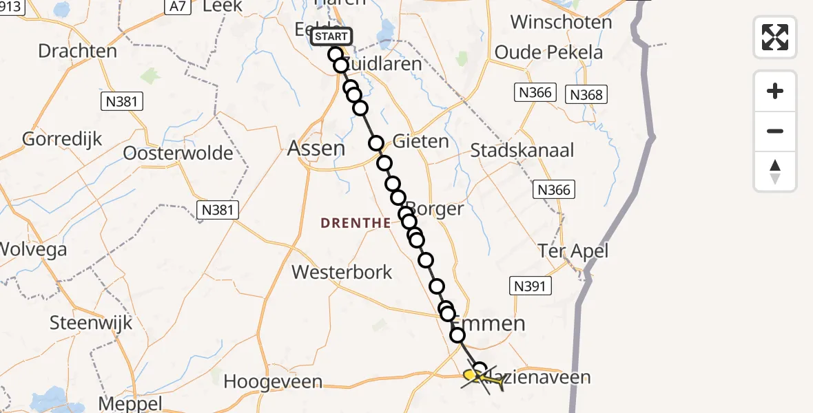 Routekaart van de vlucht: Lifeliner 4 naar Nieuw-Amsterdam, Bolhuisgat