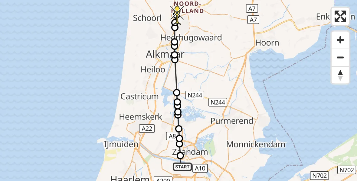 Routekaart van de vlucht: Lifeliner 1 naar Oudkarspel, Hoofdtocht