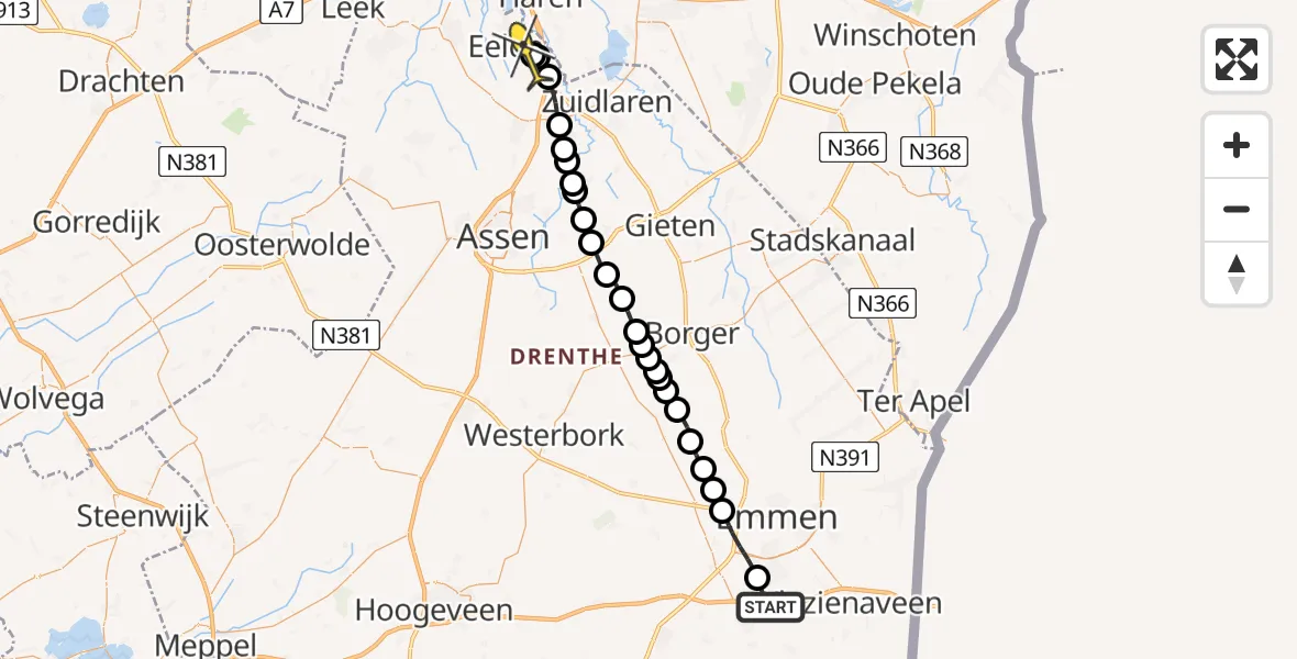 Routekaart van de vlucht: Lifeliner 4 naar Groningen Airport Eelde, Dikkewijk Oostzijde