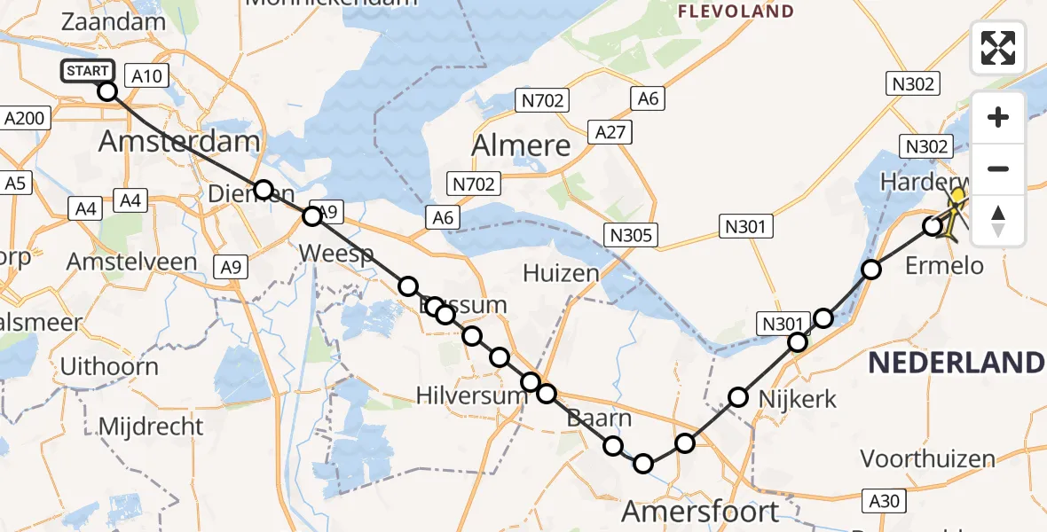 Routekaart van de vlucht: Lifeliner 1 naar Harderwijk, Westhaven
