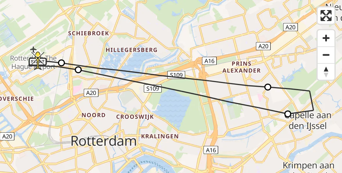 Routekaart van de vlucht: Lifeliner 2 naar Rotterdam The Hague Airport, Van der Duijn van Maasdamweg