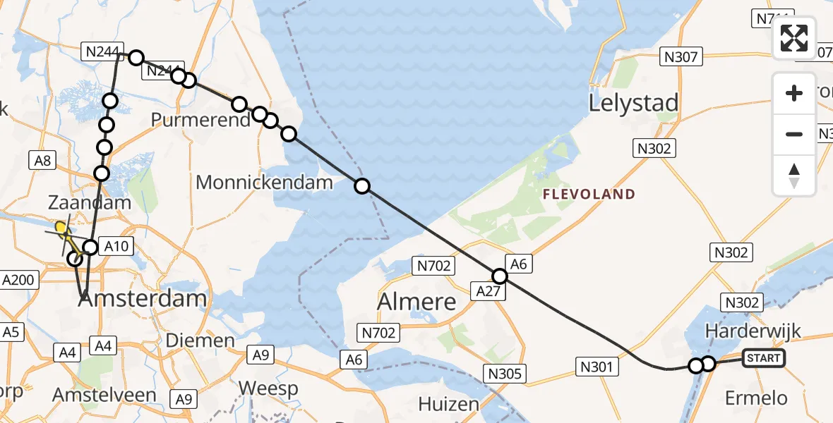 Routekaart van de vlucht: Lifeliner 1 naar Amsterdam Heliport, Bachdreef