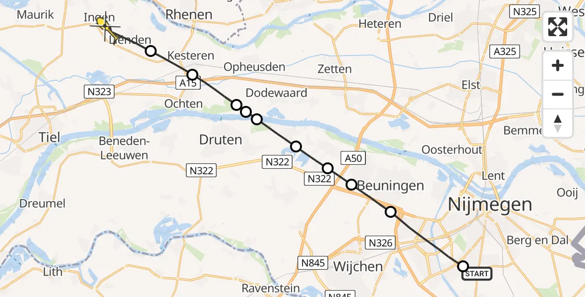 Routekaart van de vlucht: Lifeliner 3 naar Lienden, Bohrstraat