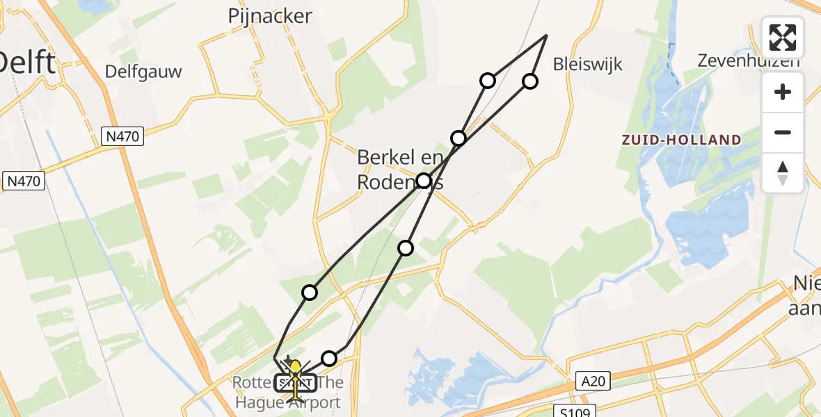 Routekaart van de vlucht: Lifeliner 2 naar Rotterdam The Hague Airport, Anthuriumweg