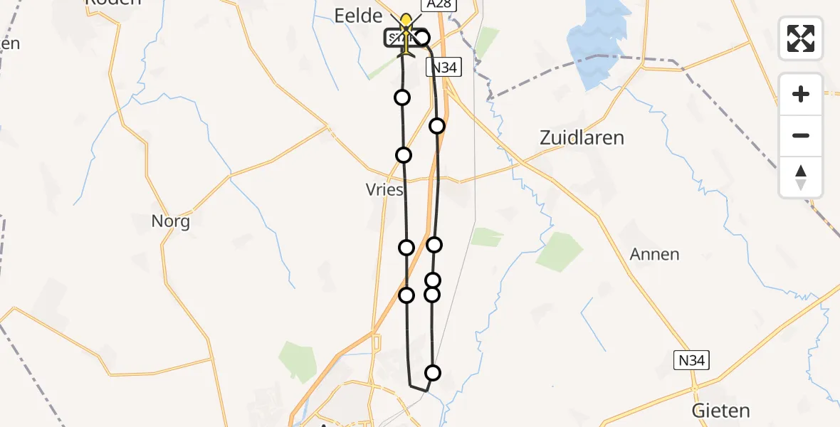 Routekaart van de vlucht: Lifeliner 4 naar Groningen Airport Eelde, Breukenweg