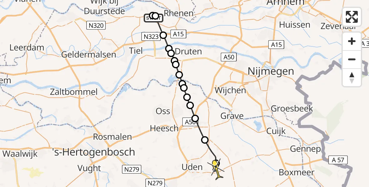 Routekaart van de vlucht: Lifeliner 3 naar Vliegbasis Volkel, Groenestraat