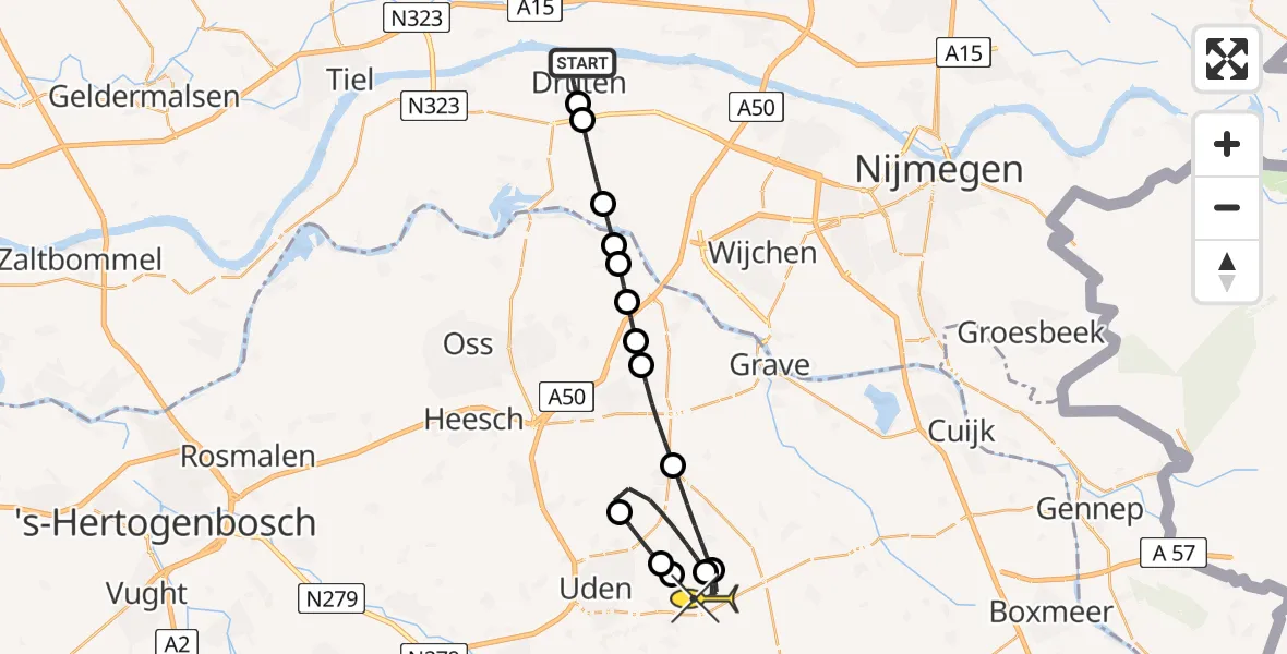 Routekaart van de vlucht: Lifeliner 3 naar Vliegbasis Volkel, Zeven geversstraat