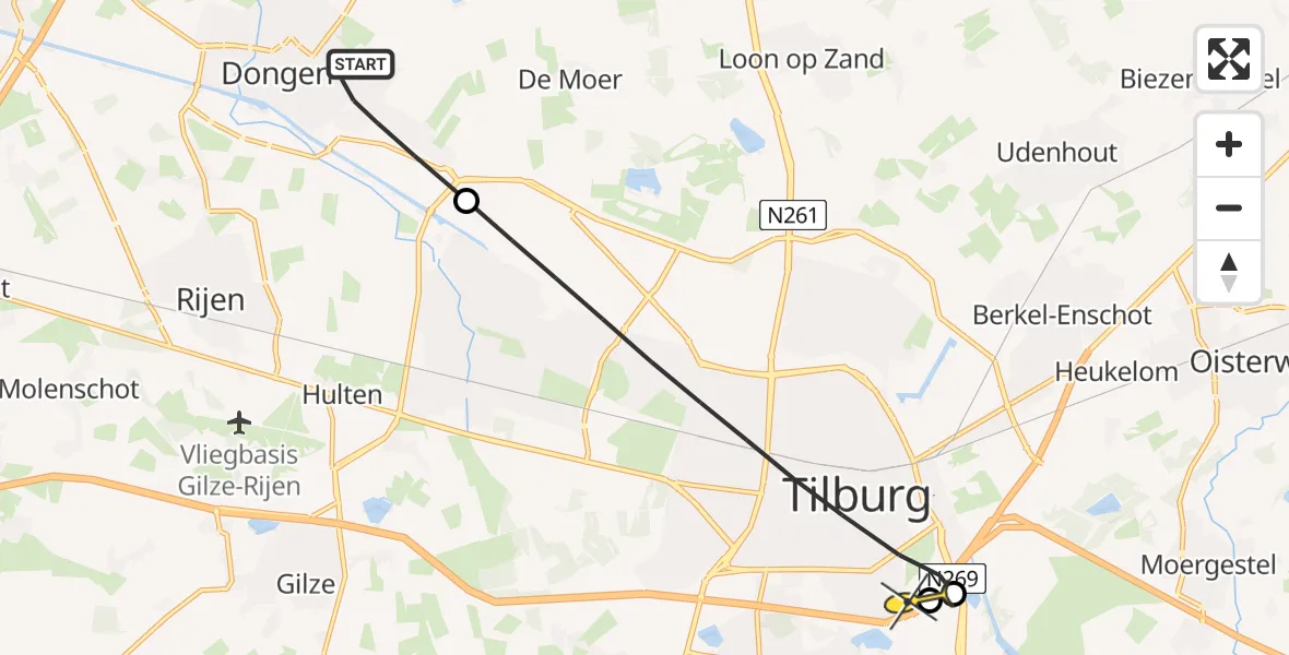 Routekaart van de vlucht: Lifeliner 2 naar Tilburg, Vennen