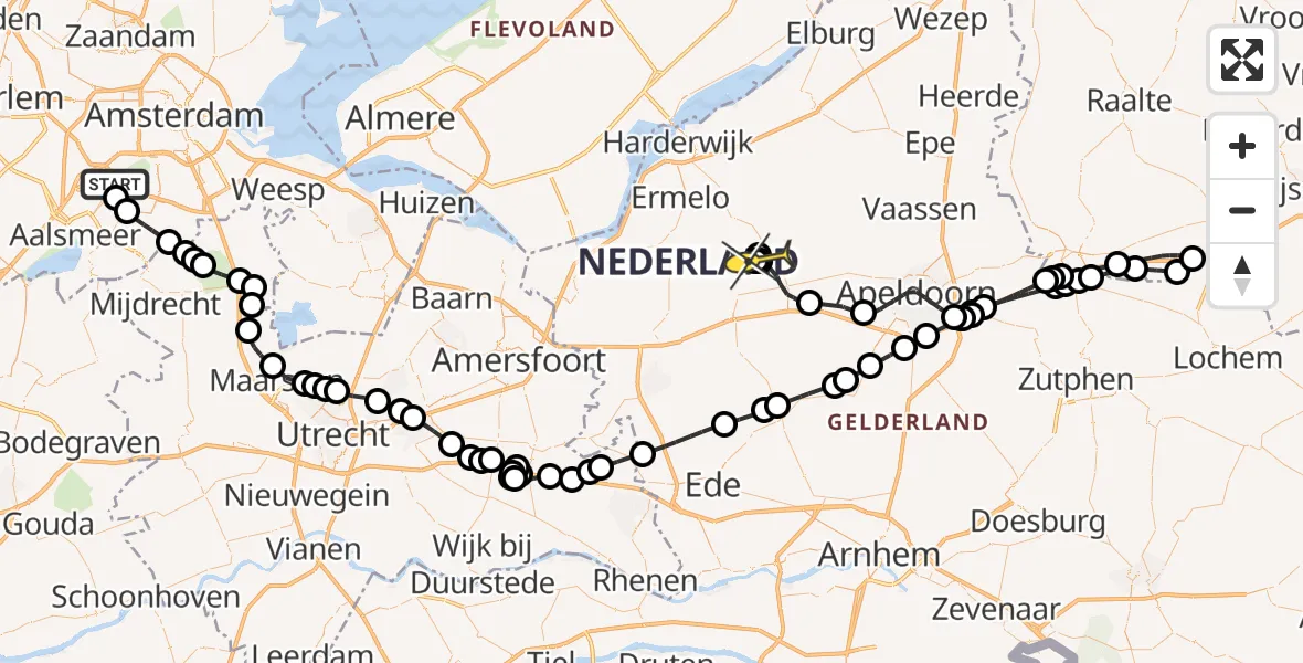 Routekaart van de vlucht: Politieheli naar Ermelo, Aardolieweg