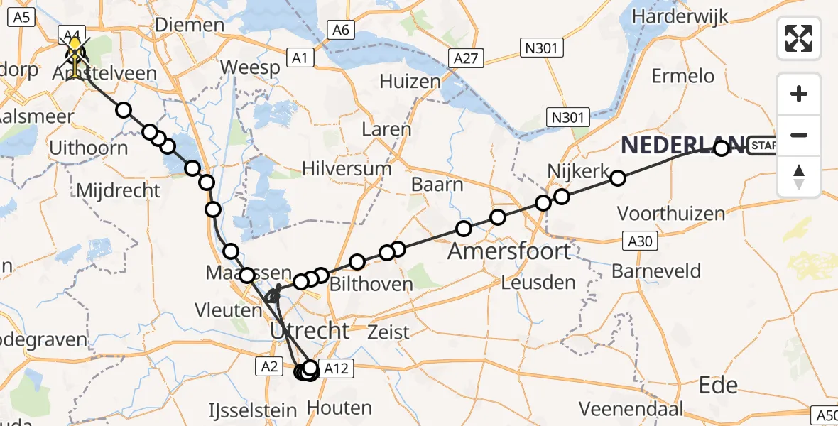 Routekaart van de vlucht: Politieheli naar Schiphol, Garderenseweg