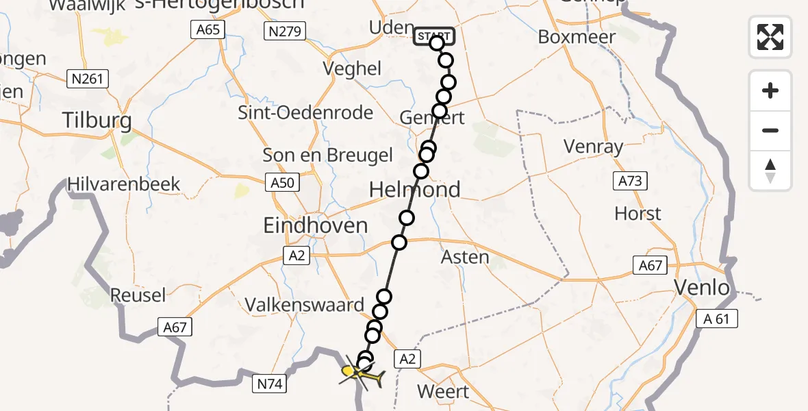 Routekaart van de vlucht: Lifeliner 3 naar Budel, Vogelstraat