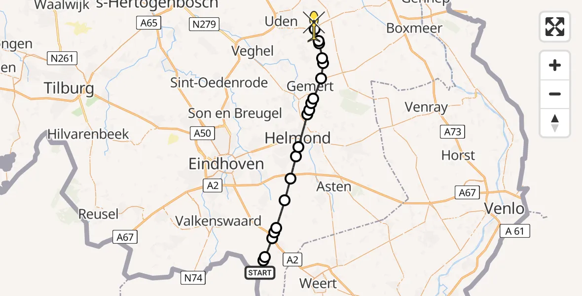 Routekaart van de vlucht: Lifeliner 3 naar Vliegbasis Volkel, Burgskens