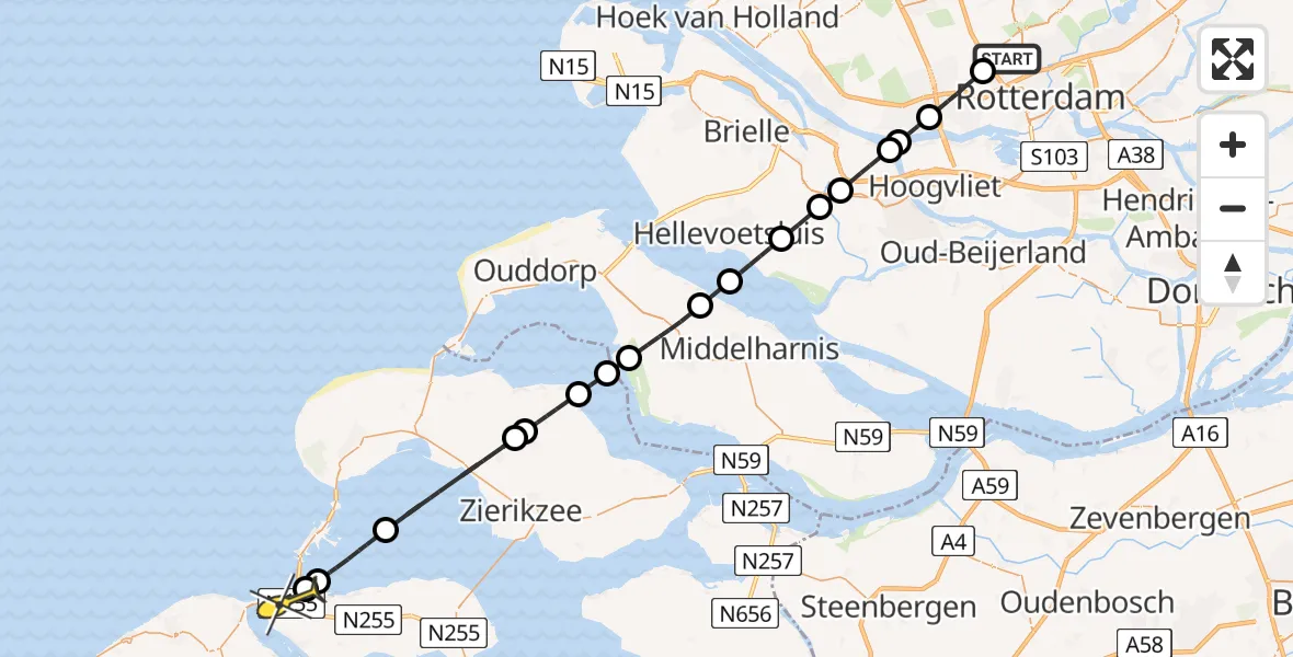 Routekaart van de vlucht: Lifeliner 2 naar Kamperland, Schielaan